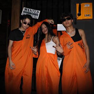 万圣节cos服装成人囚犯服舞台表演服年会角色扮演美式橙色犯人服