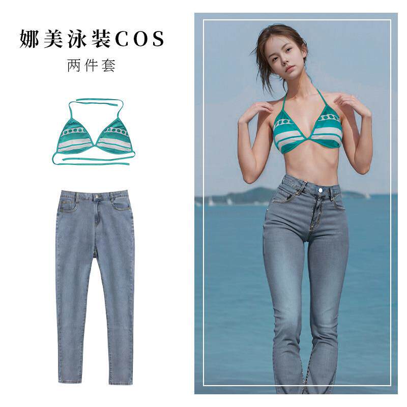 海贼王动漫cos服三刀流娜美浴衣cosplay女装绿白条纹性感泳装套装