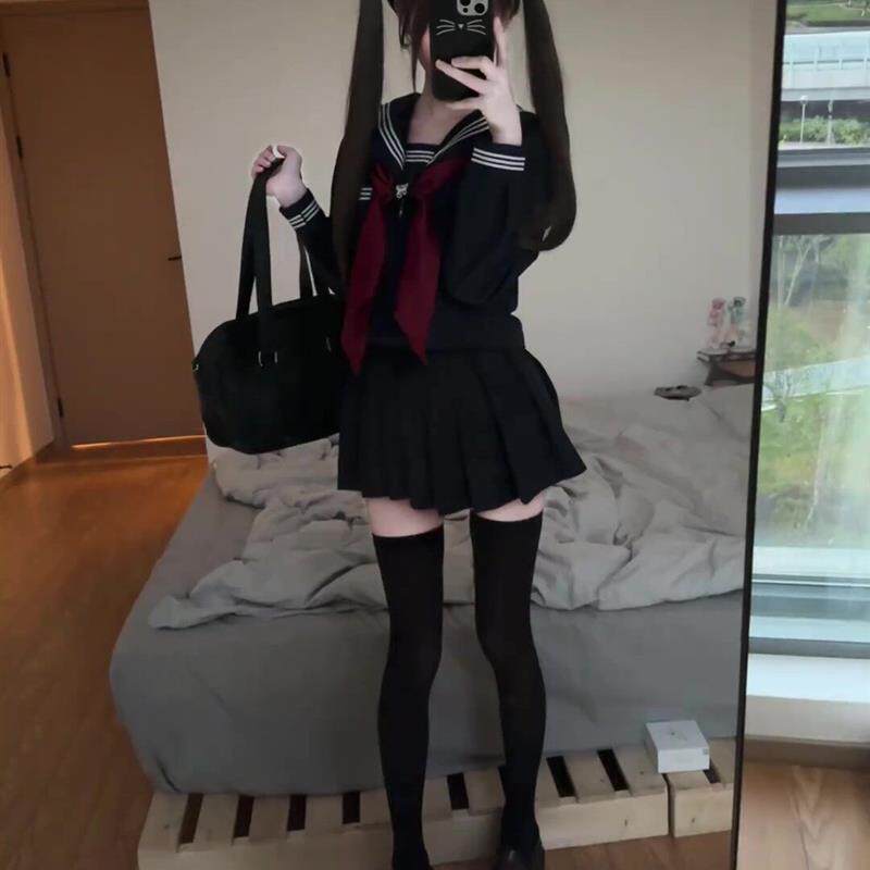 正统绀三本jk制服裙套装女学院风基础款水手服日系大码中间服班服