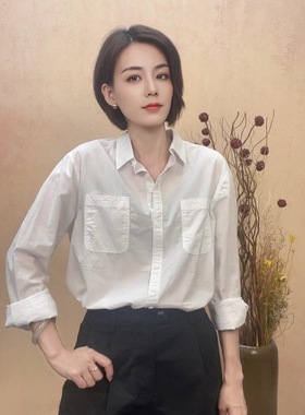 纯棉白色衬衫女2025秋冬新款长袖百搭纯色衬衣内搭外穿上衣小个子