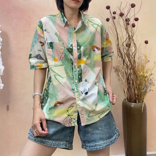 纯棉薄料碎花短袖衬衫女2026夏季百搭小碎花短款衬衣小个子花上衣