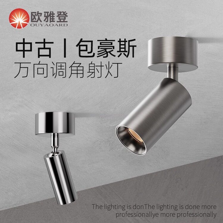 包豪斯明装射灯银色不锈钢可调角度免打孔中古工业电镀拉丝无主灯,家装灯饰光源,明装射灯,淘宝优惠券,粉丝福利购,淘宝优惠卷
