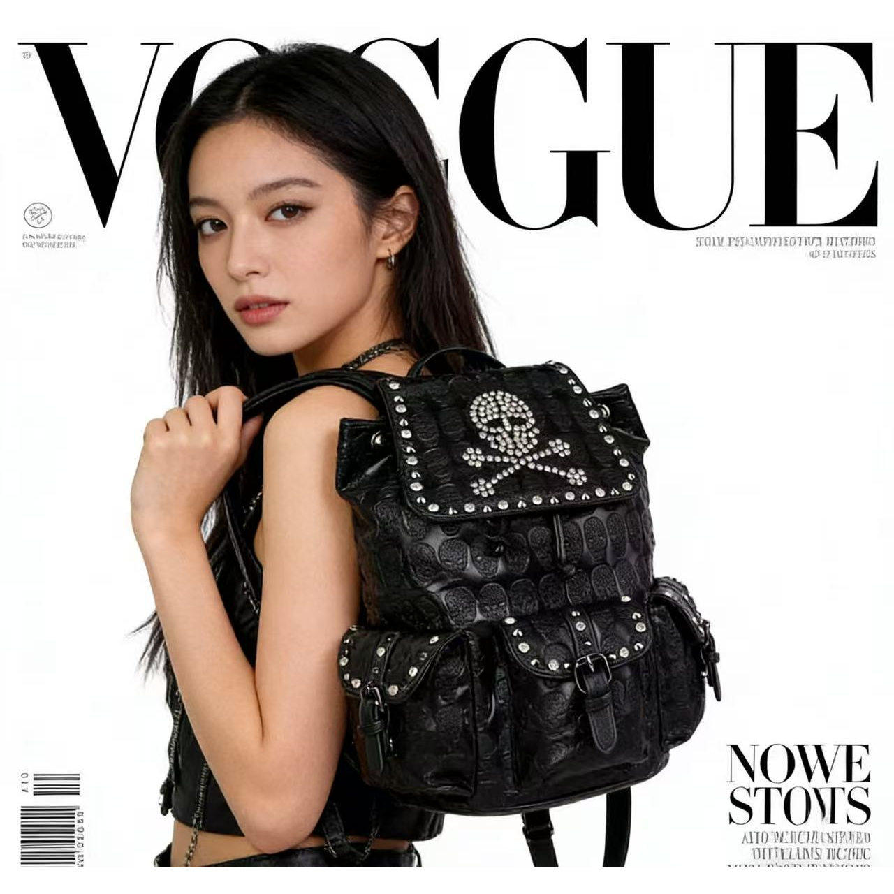 2025欧美时尚皮质男女双肩背包个性骷髅头铆钉镶钻包包书包电脑包