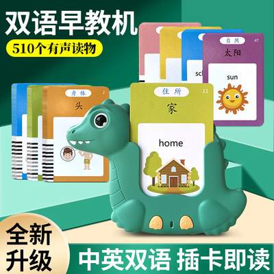 跨境汉语英语启蒙Flashcard有声闪卡动物水果字母中英恐龙插卡机