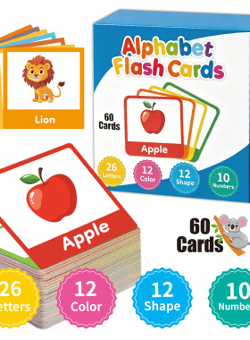 跨境英语启蒙Flashcards英文闪卡字母形状动物学习启蒙早教认知卡