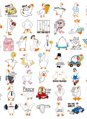 跨境英文sticker趣味傻鹅贴纸白色可爱卡通手帐手机平板笔记本