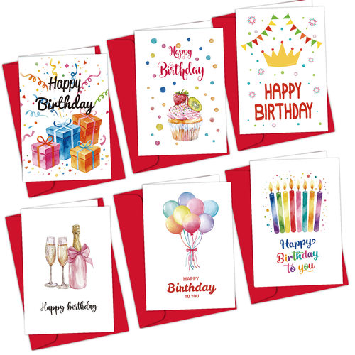 跨境英文Card生日快乐贺卡派对蛋糕气球带信封祝福手写留言卡