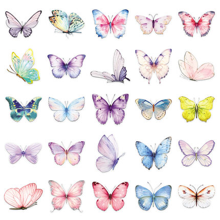 跨境sticker蝴蝶贴纸透明PET防水昆虫卡通装饰水杯手机贴纸手账