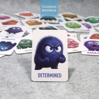 跨境英文Flashcard情绪闪卡小怪兽情感认知表达手写留言卡早教