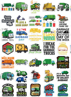 跨境Stickers Garbage truck垃圾车英文涂鸦贴纸装饰儿童DIY防水