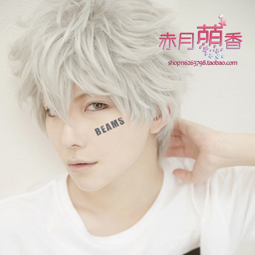 萌香家 cosplay假发 银魂坂田银时银白蓬松反翘短发鸣狐cos假发