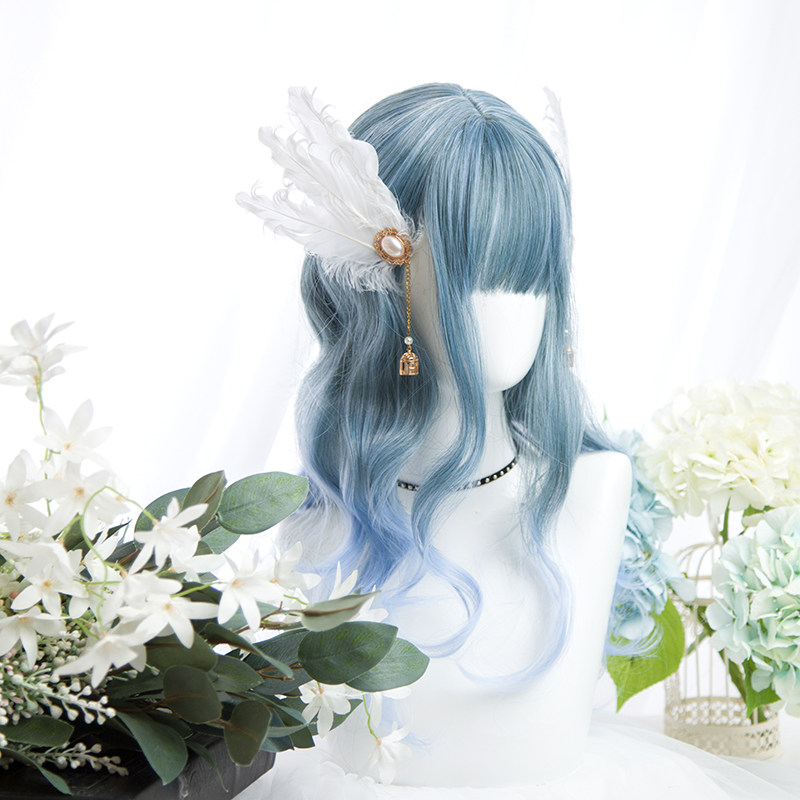 |人鱼恋| lolita假发渐变长卷发 洛丽塔人鱼姬 灰蓝水波纹长假毛