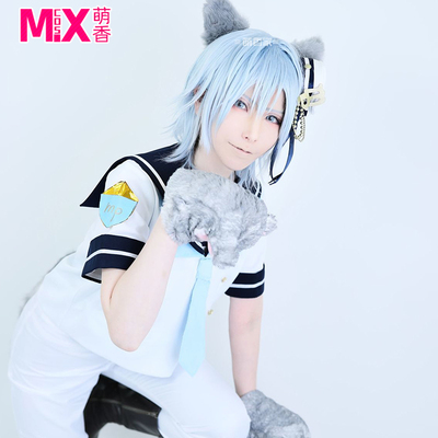 假发浅蓝色现货四叶环