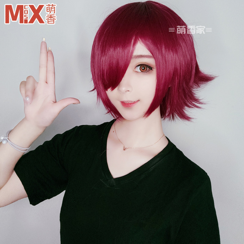 萌香家 明日方舟cos 能天使假毛 酒红色收脸反翘短发 cosplay假发