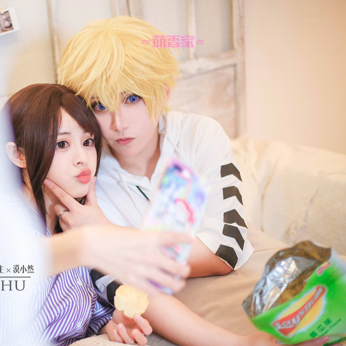 恋与制作人 手游 周棋洛 奶金色反翘短发 cosplay假发
