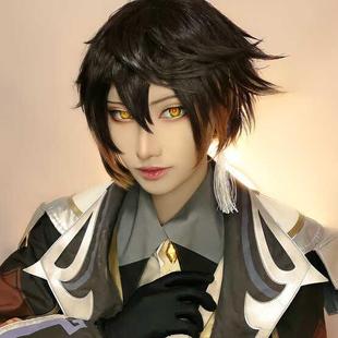 萌香家 原 钟离cos假发神岩王爷 往生堂客卿 混色辫子岩王帝君