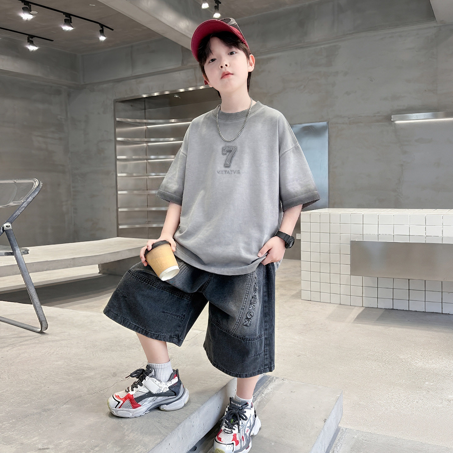 帅气男童夏季套装2026新款中大童洋气休闲儿童潮酷衣服薄款两件套