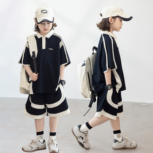 潮酷男童夏装套装2026新款中大儿童装时髦薄款夏季短袖男孩两件套