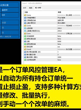 MT4 动态止损止盈面板EA 批量管理订单 自动风控外汇黄金交易工具