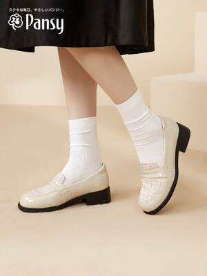 Pansy日本女鞋休闲轻便舒适浅口亮面乐福鞋一脚蹬通勤女士4舒适鞋