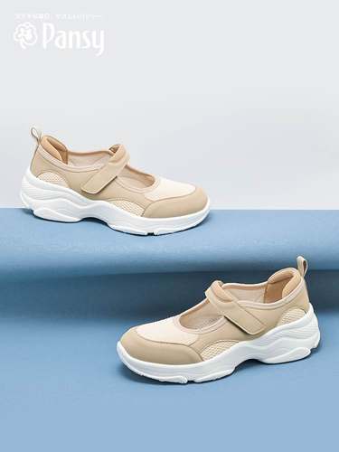 Pansy日本女鞋休闲运动厚底浅口单鞋宽脚拇外翻魔术贴鞋410舒适鞋