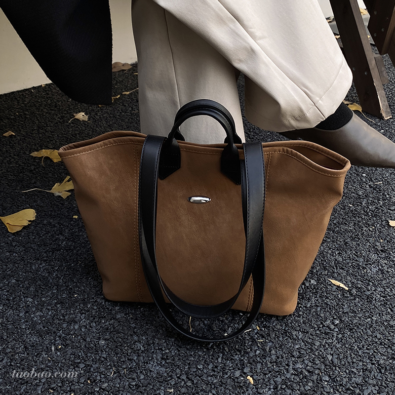 麂皮绒通勤单肩斜挎托特包