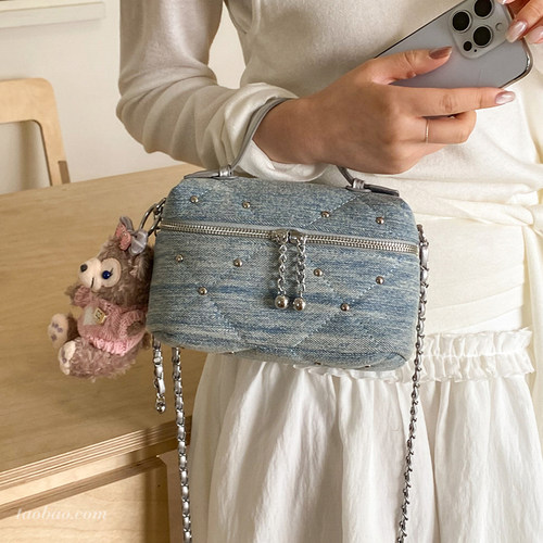 夏季新款牛仔链条小方包