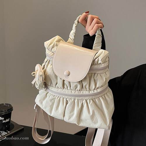 杺薇2026新款女尼龙褶皱双肩包