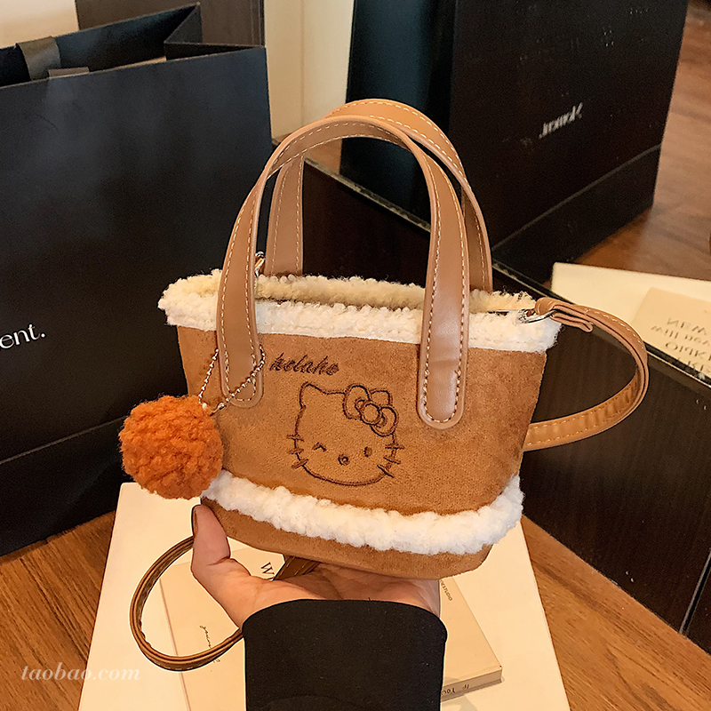 可爱卡通猫咪麂皮水桶包