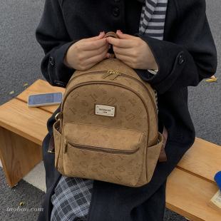 复古磨砂大容量女式 通勤后背包学生上课书包旅行包 双肩包2026新款