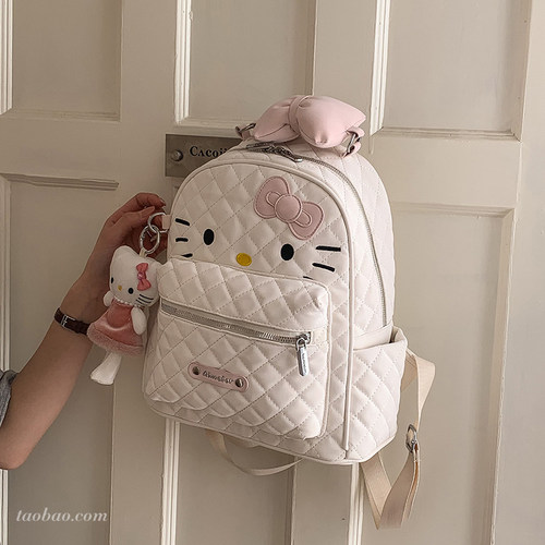 可爱菱格女通勤大容量双肩包