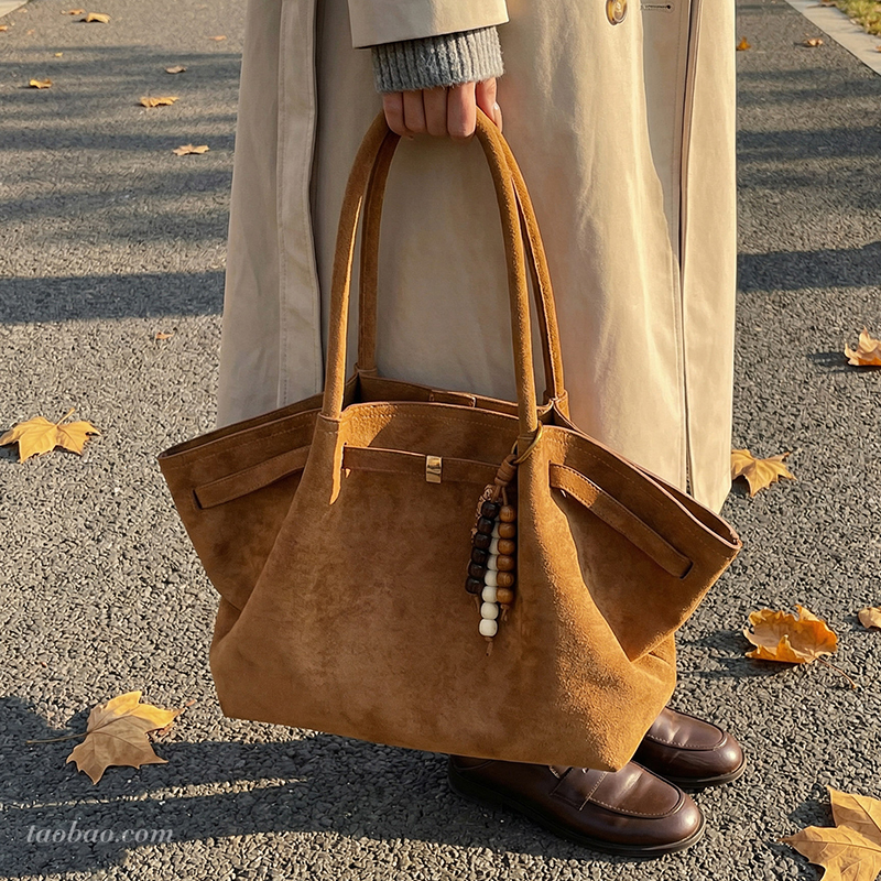 麂皮绒通勤单肩斜挎托特包