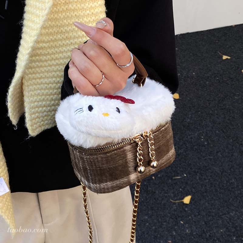 复古格子水桶包女2025新款