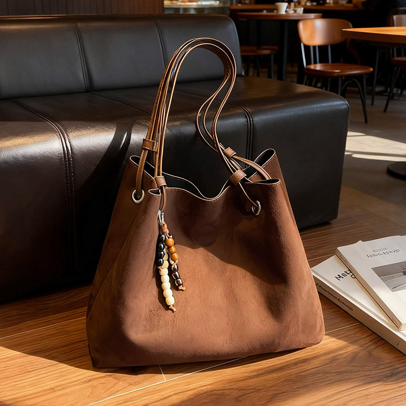 磨砂高级感麂皮绒托特包