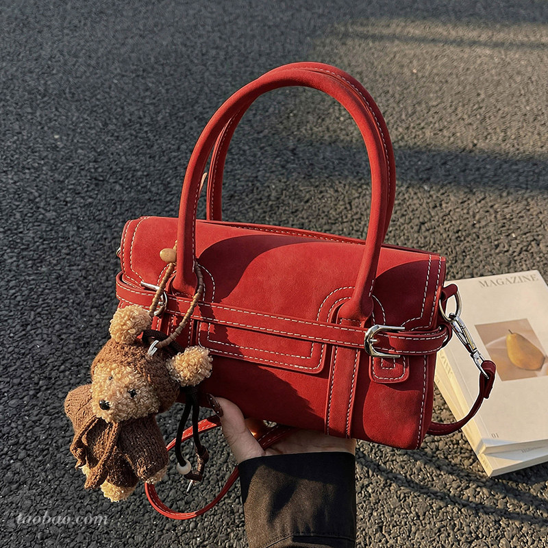 时尚红色小包包女2026新款磨砂百搭手提小方包高级感斜挎包小拎包,箱包皮具/热销女包/男包,小方包,淘宝优惠券,粉丝福利购,淘宝优惠卷