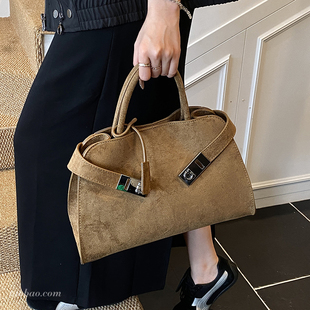 手提包高级感斜挎包 大容量女式 通勤复古麂皮绒包包2025秋冬季 新款