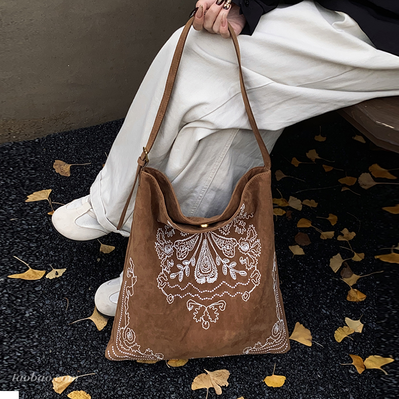 麂皮绒托特包通勤单肩手提包