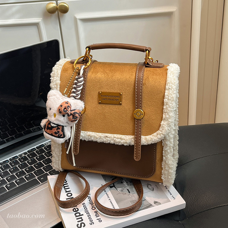 休闲复古小众麂皮绒女式双肩包2025新款通勤百搭后背包迷你小书包