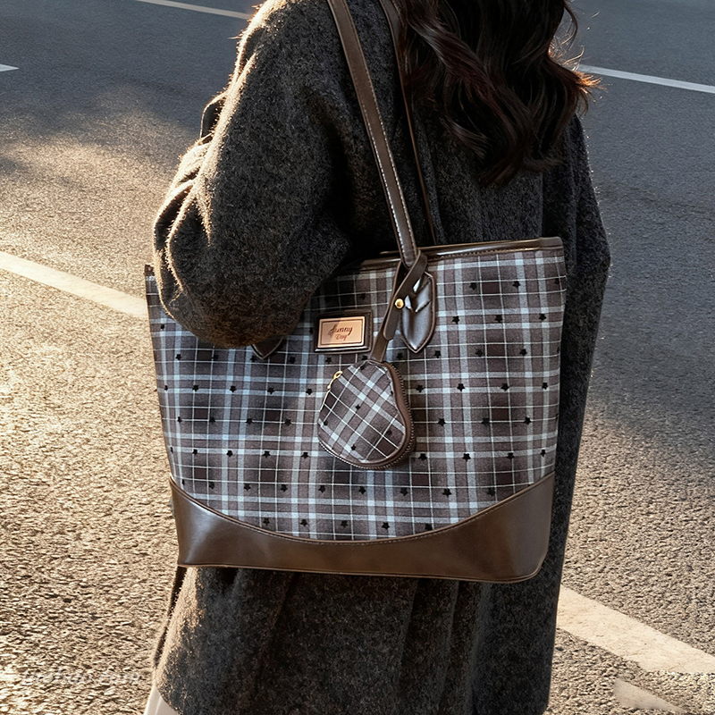 格子包包秋冬新款时尚百搭托特包