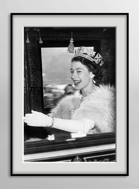 Queen Elizabeth 伊丽莎白二世黑白摄影装饰画英国女王书房挂画