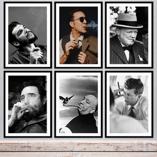 红酒雪茄装饰画海报酒吧餐厅壁画黑白摄影名人夜店工业风复古挂画