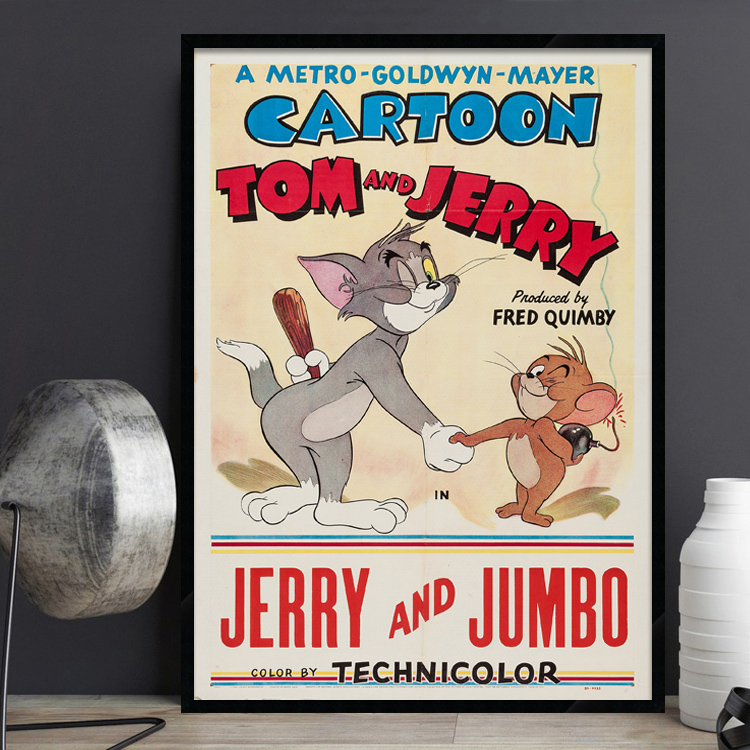 tom and jerry 猫和老鼠动画卡通海报复古怀旧儿童房床头有框挂画