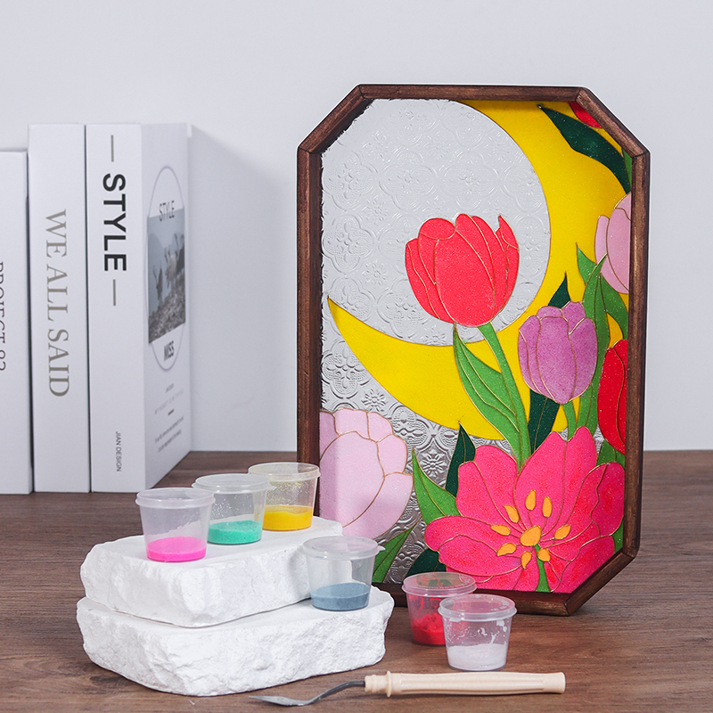 非遗掐丝珐琅diy手工材料包景泰蓝郁金香玻璃茶盘摆件工艺品礼物
