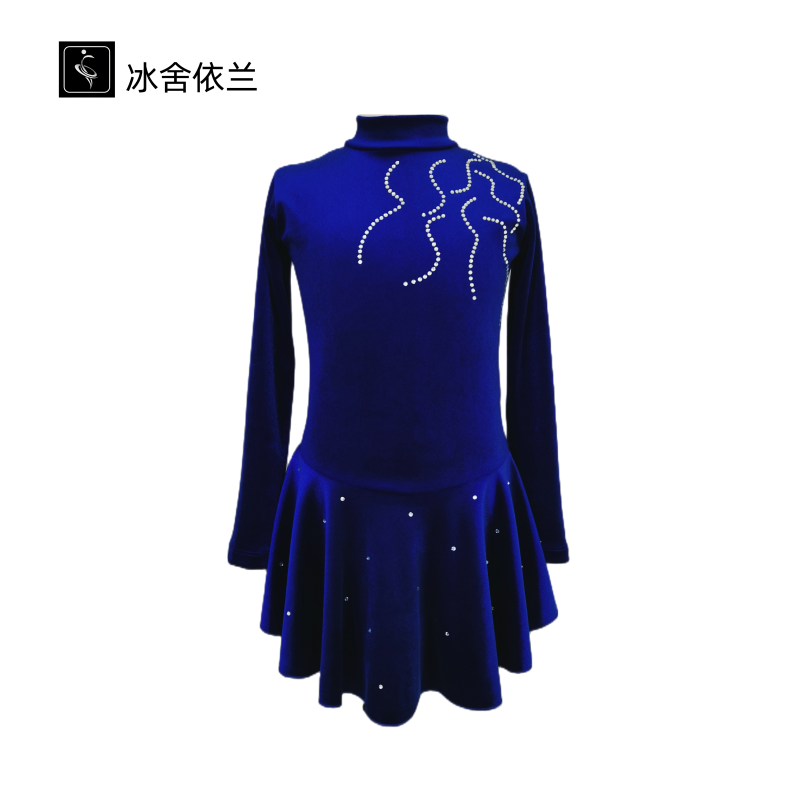 花样滑冰服丝绒镶钻裙儿童成人