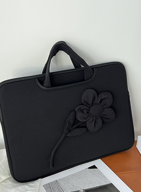手工原创小众设计高级感黑色花朵笔记本电脑收纳包13/14寸手提11寸平板包15.6寸苹果Mac华为小米内胆包