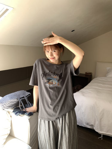 吉姆姐姐 HZH家正品 韩风简约圆领贪睡小狗图案短袖T恤