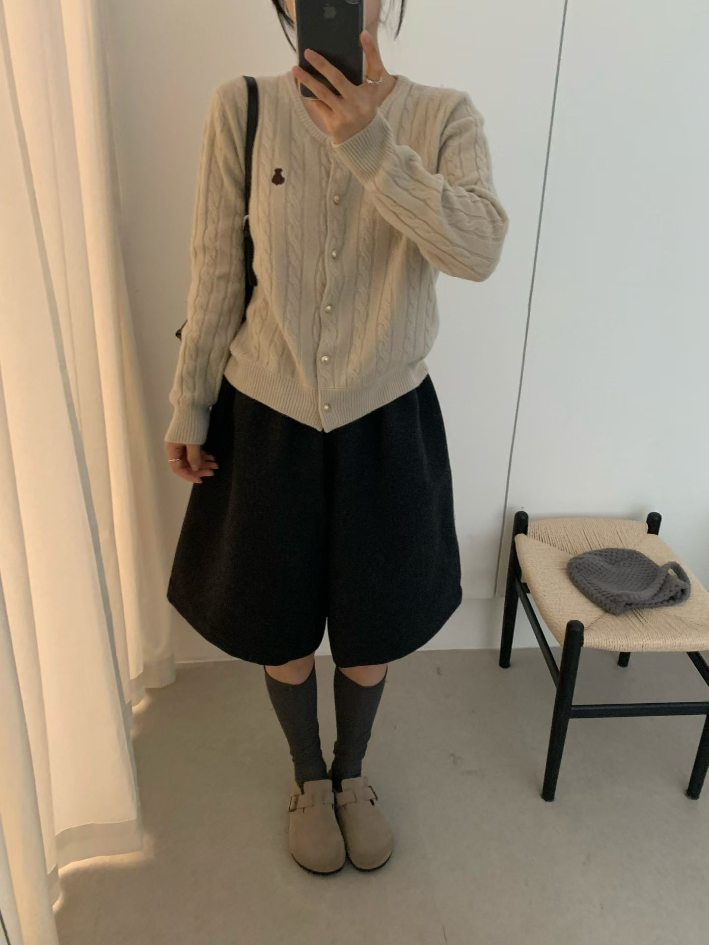 吉姆姐姐 ormore正品 全羊毛舒适百搭小熊绞花针织开衫