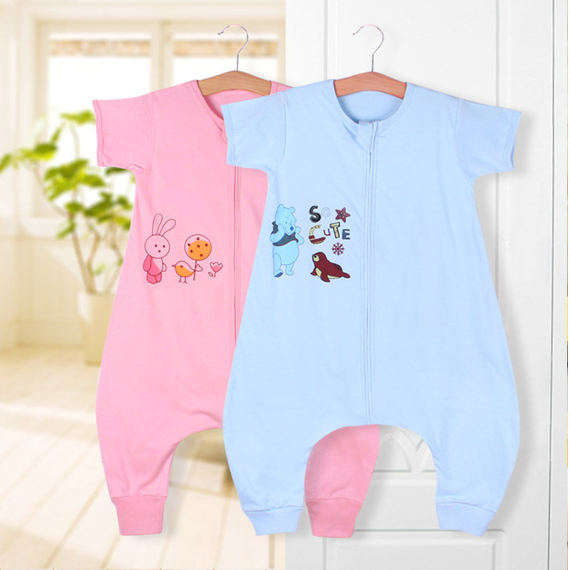 小儿郎 婴儿夏季短袖全棉针织分腿睡袋 纯棉夏天宝宝防踢被