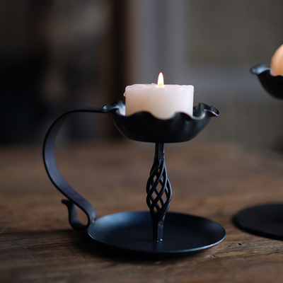 铁艺烛台侘寂风欧式手工锻造民宿装饰蜡烛底座桌面摆件