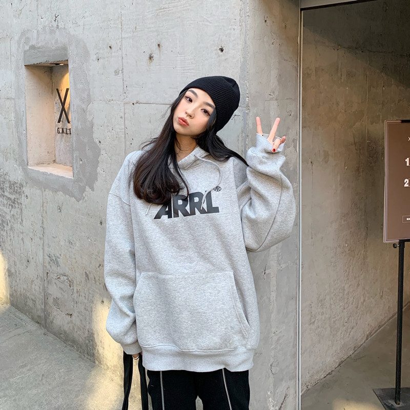 Real price 2021 new medium length hooded letter printed sweater + two ends double zipper casual leg pants for women